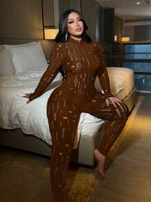 Flirla Mono informal con cremallera y cuello alto calado para mujer talla grande