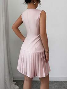 Elenzga 无袖蝴蝶结收腰优雅法式百搭连衣裙，粉色