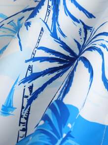 Manfinity RSRT 2pcs/Set Men Tropical Plant Print Short Sleeve Shirt And Shorts Set, Holiday Casual - Multicolor - View 4