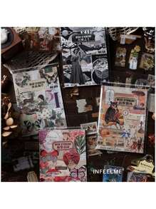 SHEIN 20 piezas Libro de pegatinas de decoración de papel japonés, libro de pegatinas de decoración para mascotas, pegatinas vintage para manualidades y decoración de scrapbooking - Multicolor - Ver 2