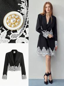 MOTF STUDIO 对比色蕾丝条纹西服 - 深灰色 - 查看 10