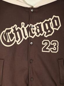 青少年男孩字母圖案條紋飾邊保暖連帽夾克和運動褲無毛衣