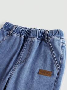 Mirajuku Tween Boys Fashionable Casual Washed Denim Blue 2 Pieces Suit Chic Outfits For Autumn/Winter - Dark Wash - View 6