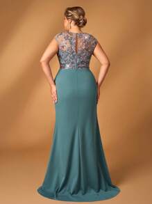 Serin Plus Size Elegant Romantic V-Neck Luxurious Sequins Embellished Elastic Knitted Body-Skimming Mermaid Hem Mother Dress