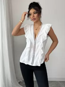 SHEIN Clasi Women's Sleeveless Ruffled Casual Elegant Blouse - White - View 5