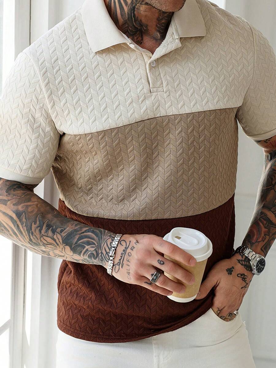 Manfinity Homme Áo thun Polo vải họa tiết tông màu đất dành cho nam - Nhiều màu - Xem 1