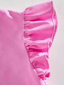 SHEIN Young Girls Cute Ruffle Trim Embroidered T-Shirts, Summer - Pink - View 8