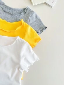 10pcs/Set Baby Girls Cute Solid Color Knitted Short Sleeve Tops, Buy One Get Nine Free, Summer - Pink - View 3