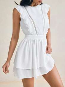 Mykaelle Rosa 女士白色雪纺荷叶边分层裙春夏迷你连衣裙 - 白色 - 查看 3