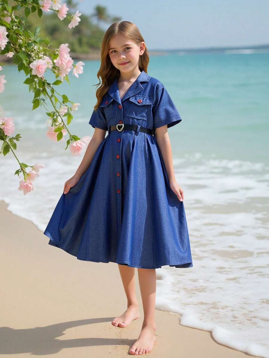 1 件 Tween Girl 休闲蓝色牛仔效果连衣裙