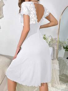 Women's Solid Color Short Sleeve Nightgown, Simple & Fashionable, Suitable For Summer - White - View 2