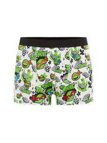 TEENAGE MUTANT NINJA TURTLES | SHEIN 4pcs Tween Boy Black & Green Cool Boy Soft & Comfy Cute Cartoon Turtle Printed Underwear,Basic Casual Briefs