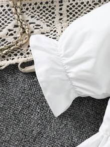 1 pieza Vestido de niña joven de manga farol con estampado retro hasta la pantorrilla, tejido blanco, apropiado para uso casual, exterior y vacaciones - Albaricoque - Ver 6