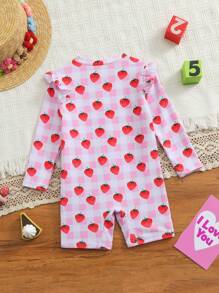 Random Print Ruffled Edge One-Piece Swimsuit For Baby Girls - Multicolor - View 2