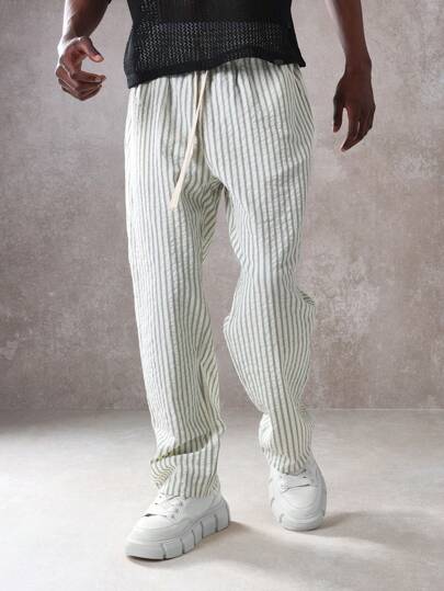 SUMWON 优质条纹宽松抽绳裤休闲夏季轻便下装度假装海滩度假舒适休闲裤日常必备