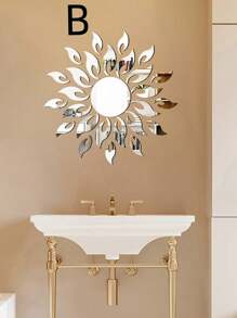 SHEIN 1 set Adhesivo de pared con espejo con diseño de sol, espejo decorativo autoadhesivo para decoración del hogar, decoración de pared, decoración de habitación, espejo de pared, espejo para habitación, decoración de baño, decoración de sala de estar - Plateado - Ver 10