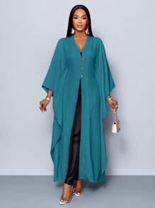 SOLERSUN Women's Loose Solid Color Casual Long Shirt For Summer/Spring - Teal Blue - View 4