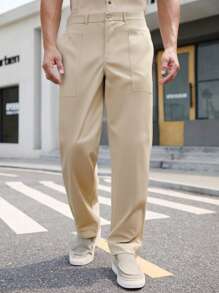 Manfinity VCAY Men's Woven Long Straight Casual Pants, Suitable For Daily Wear
