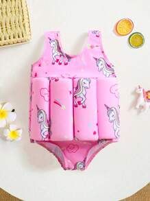 SHEIN Cute Baby Girls Knitted Cartoon Pattern Buoyancy Strip Swimsuit For Summer - Pink - View 7