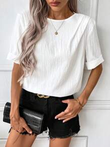 SHEIN LUNE Women's Summer Open Back Ruffle Tie-Front Bow Short Sleeve Casual Blouse White Shirt For Vacation, Wedding