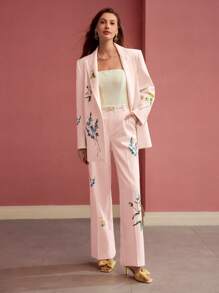 MOTF PREMIUM FLORAL PRINT DOUBLE BUTTON BLAZER - Coral Pink - View 5