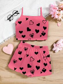 SHEIN Leap Crew Tween Girl Casual Minimalist Fitted Camisole Crop Top And Shorts Loungewear, Suitable For Summer - White - View 2