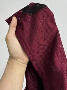 StreetHx Casual Numeric Star Pattern Mesh Splice Long Sleeve T-Shirt - Burgundy - View 7