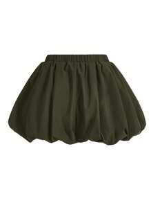 COSMINA Quần short culotte cạp chun màu trơn viền bèo nhún cho nữ - xanh quân đội - Xem 2
