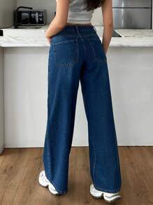 SHEIN Jeans de pierna ancha con cinturón asimétrico de cintura baja