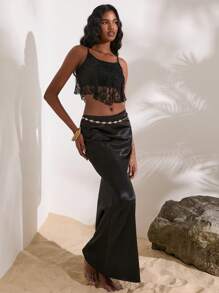 Opulessa Top a canotta lavorato a maglia con orlo asimmetrico e dettagli in pizzo