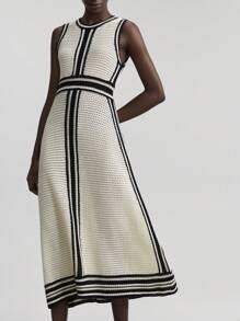 Ontre 2025 New Bohemian, Music Festival, Country Music Festival Style Women's Long Knitted Dress, Comfortable Casual Black & White Contrast Color Dress, Versatile All Season Beach/Holiday Outfit, Boho Chic Vibe, Countryside Music Concert Western Inspired High-Quality Soft Fabric - Black and White - View 7