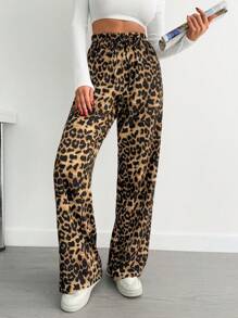 SHEIN Women Leopard Printed Low Waist Wide Leg Pants - Brown - View 4