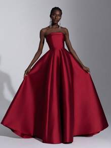 Elitara Elegant Luxurious Red Ruffle Hem Strapless Dress, Suitable For Wedding, Party, Vacation, Formal Occasions, Wedding Guest Dress, Evening Dress, Gown