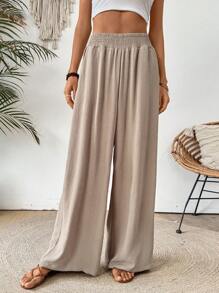 Chiquease Women's French Minimalist Solid Color Woven Loose Elastic Waist Pocket Pants, New Summer Style - Brown - View 5