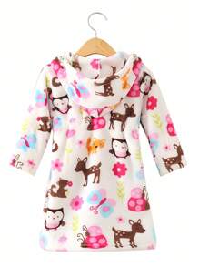 1pc Girls' Cartoon Coral Fleece Hooded Bathrobe, Home Clothes, Gift, Cute