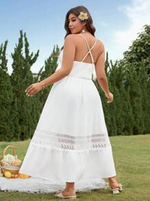 SHEIN Clasi Plus Size Holiday Spaghetti Strap Wrap A-Line Midi Dress - White - View 2