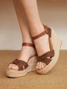 Styleloop Women's Round Toe Woven Rope Platform Wedge Sandals, Summer Holiday Casual Style - Brown - View 5