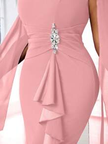 Fleurora 大码女式优雅斗篷结构蓝色透视正式晚礼服秋季女装四季蓝色连衣裙 - 粉色 - 查看 6