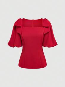 SHEIN Clasi 女士纯色方领泡泡袖优雅衬衫