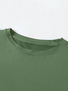 Calvaya 复活节快乐闪光彩色花朵和兔子印花休闲套头圆领短袖 T 恤女士 - 橄欖綠 - 查看 4