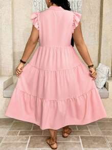SHEIN LUNE Plus Size Vrouwen Effen Kleur V-hals Cap Mouw Elegante Jurk