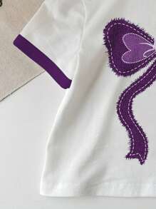 SHEIN Young Girl Casual Minimalist Round Neck Short Sleeve T-Shirt, Suitable For Summer