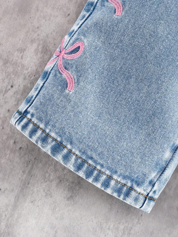 Cozy Pixies Baby Girls' Bow Decor Pockets Loose Wide Leg Casual Jeans - Light Wash - View 4