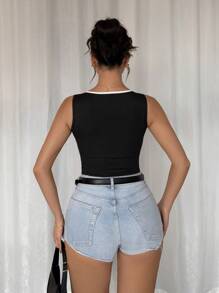 SHEIN Unity Top bustier con tirantes de color contrastante, de estilo minimalista, adecuado para el verano - Negro - Ver 2