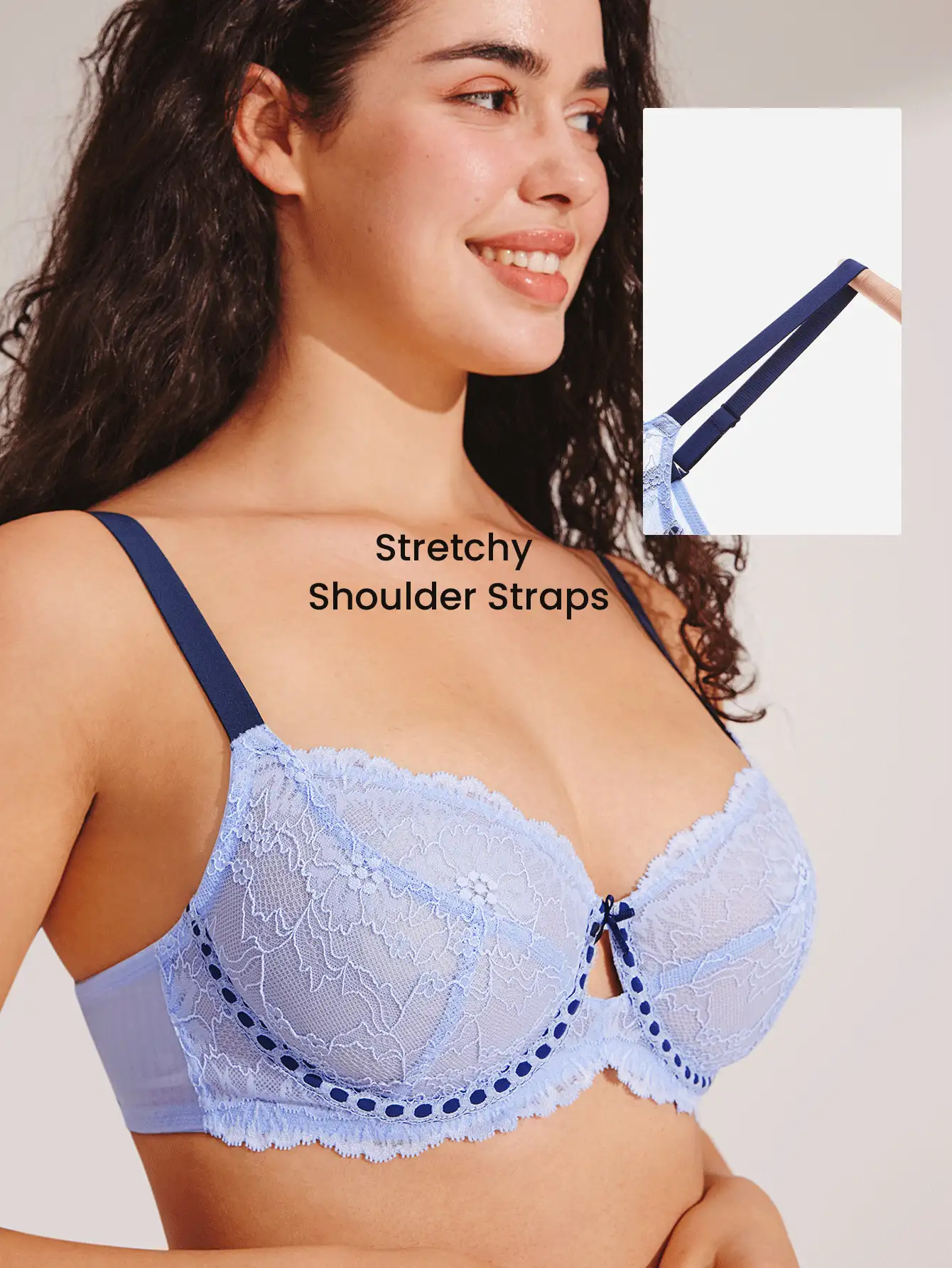 LUVLETTE Full Coverage Breathable Unlined Lace Elegance & Mesh Keyhole Detail Lingerie Lounge Curve Blue Sheer Minimizer Bridal Intimates Bra - Blue - View 6