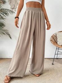 Chiquease Women's French Minimalist Solid Color Woven Loose Elastic Waist Pocket Pants, New Summer Style - Brown - View 6