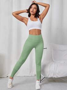 Sovereign Charm Yoga Leggings Seamless High Stretch Bubble Butt Push Up Training Tights With Wide Waistband - Mint Green - View 6