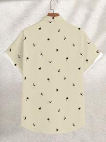 Manfinity RSRT Fashionable Casual Vacation Style Silhouette Print Button Down Collar Short Sleeve Slim Fit Shirt For Men, Plus Size, Suitable For Holidays, Outings, Dates, Also Makes A Great Gift For Boyfriends