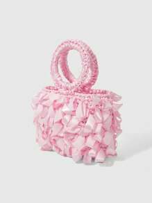 ROMWE Kawaii Vacation Style Pink Braided Handle Tote Bag - Pink - View 6