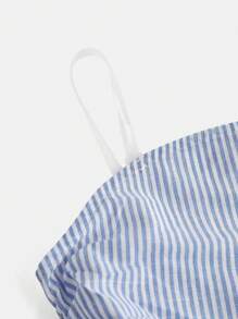 SHEIN Nova Glow 少女及配套女童日常休闲时尚条纹编织连体裤，带抹胸上衣 - 藍色 - 查看 4